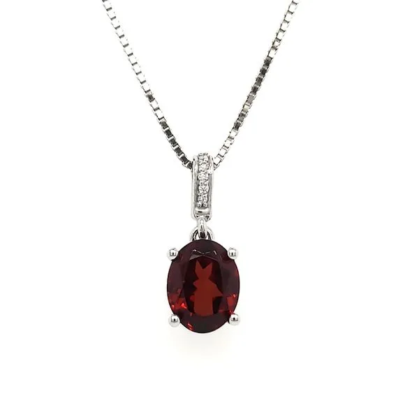 14K White Gold Oval Garnet & Diamond Pendant Image 3 Quality Gem LLC Bethel, CT
