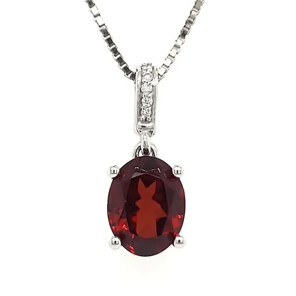 14K White Gold Oval Garnet & Diamond Pendant Quality Gem LLC Bethel, CT