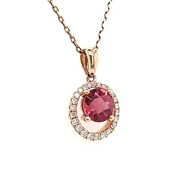 14K Rose Gold Pink Tourmaline & Diamond Circle Pendant Image 2 Quality Gem LLC Bethel, CT