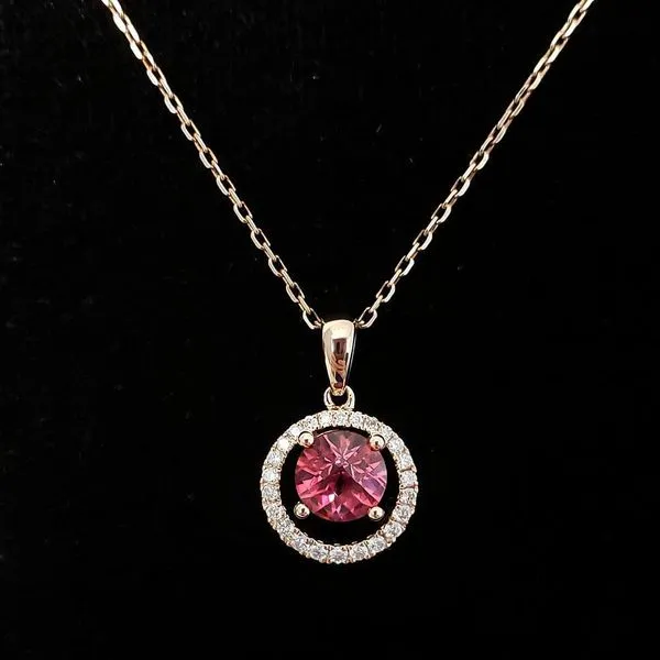 14K Rose Gold Pink Tourmaline & Diamond Circle Pendant Image 4 Quality Gem LLC Bethel, CT