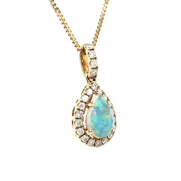 14K Yellow Gold Pear Opal & Diamond Pendant Image 2 Quality Gem LLC Bethel, CT