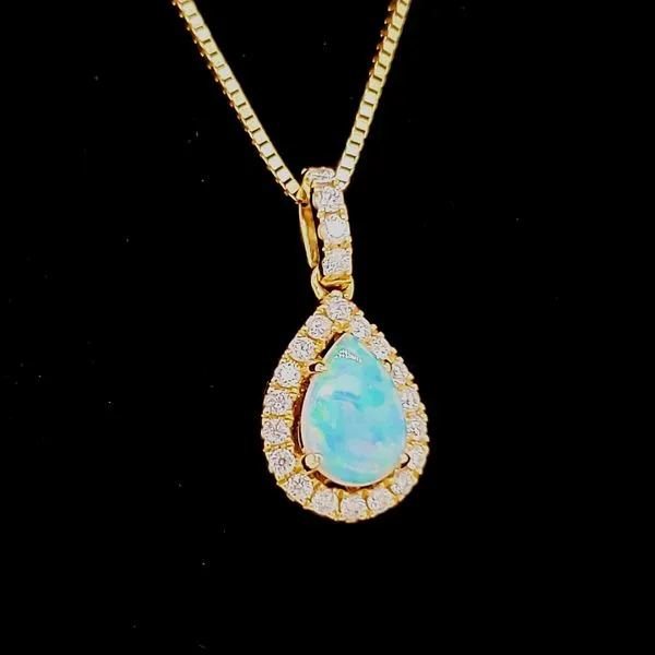 14K Yellow Gold Pear Opal & Diamond Pendant Image 4 Quality Gem LLC Bethel, CT