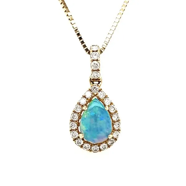 14K Yellow Gold Pear Opal & Diamond Pendant Quality Gem LLC Bethel, CT
