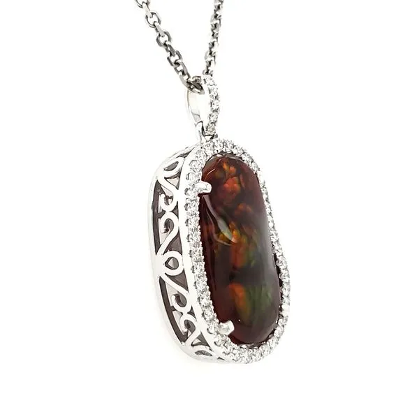 14K White Gold Fire Agate & Diamond Pendant Image 4 Quality Gem LLC Bethel, CT