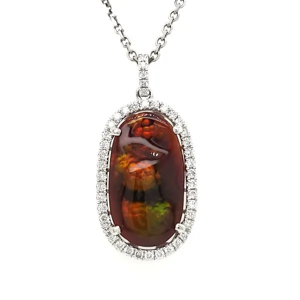 14K White Gold Fire Agate & Diamond Pendant Quality Gem LLC Bethel, CT