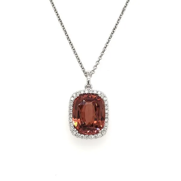 14K White Gold Peach Zircon & Diamond Pendant Image 3 Quality Gem LLC Bethel, CT