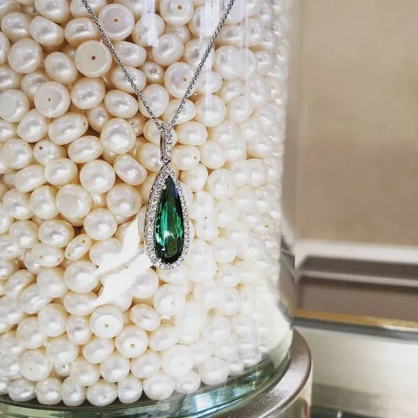 14K White Gold Green Tourmaline & Diamond Pendant Image 5 Quality Gem LLC Bethel, CT