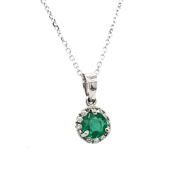 14K White Gold Emerald & Diamond Halo Pendant Image 2 Quality Gem LLC Bethel, CT