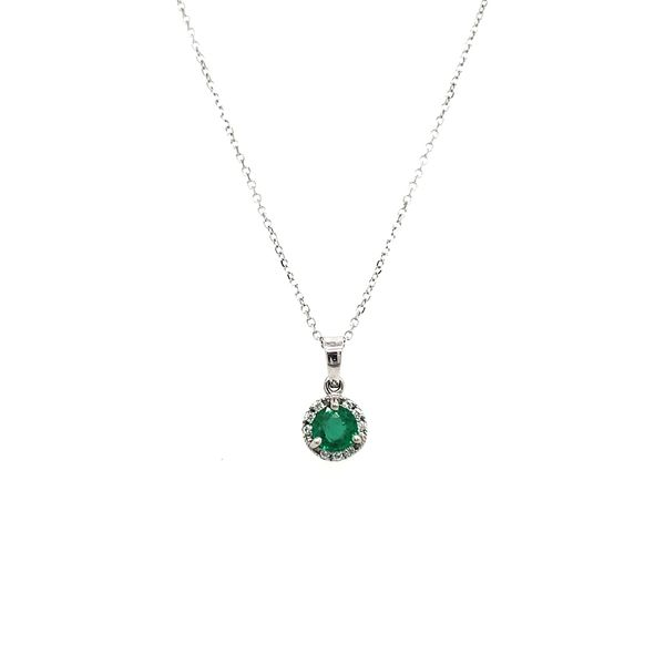 14K White Gold Emerald & Diamond Halo Pendant Image 3 Quality Gem LLC Bethel, CT