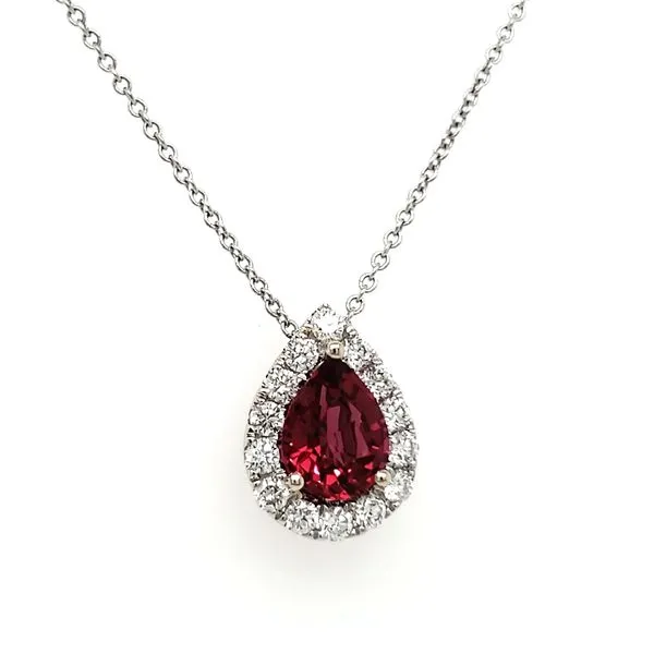 14K White Gold Pear Red Spinel & Diamond Halo Pendant Image 2 Quality Gem LLC Bethel, CT