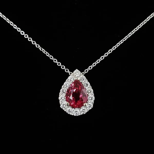 14K White Gold Pear Red Spinel & Diamond Halo Pendant Image 5 Quality Gem LLC Bethel, CT