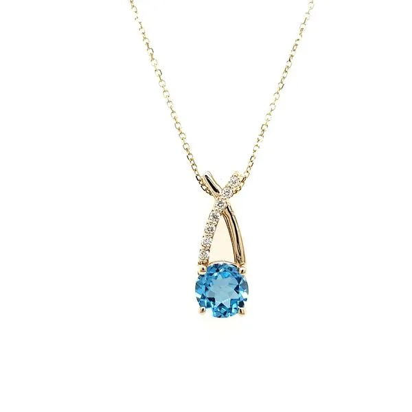 14K Yellow Gold Wishbone Blue Topaz & Diamond Pendant Image 3 Quality Gem LLC Bethel, CT