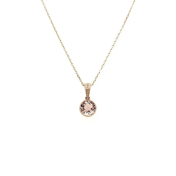 14K Rose Gold Round Milgrain Bezel Morganite Pendant Image 3 Quality Gem LLC Bethel, CT