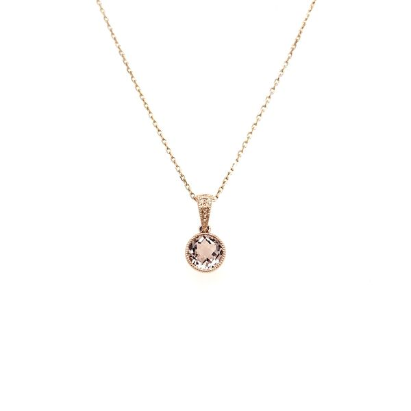 14K Rose Gold Round Milgrain Bezel Morganite Pendant Image 3 Quality Gem LLC Bethel, CT