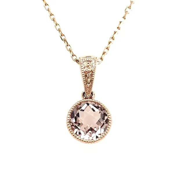 14K Rose Gold Round Milgrain Bezel Morganite Pendant Quality Gem LLC Bethel, CT