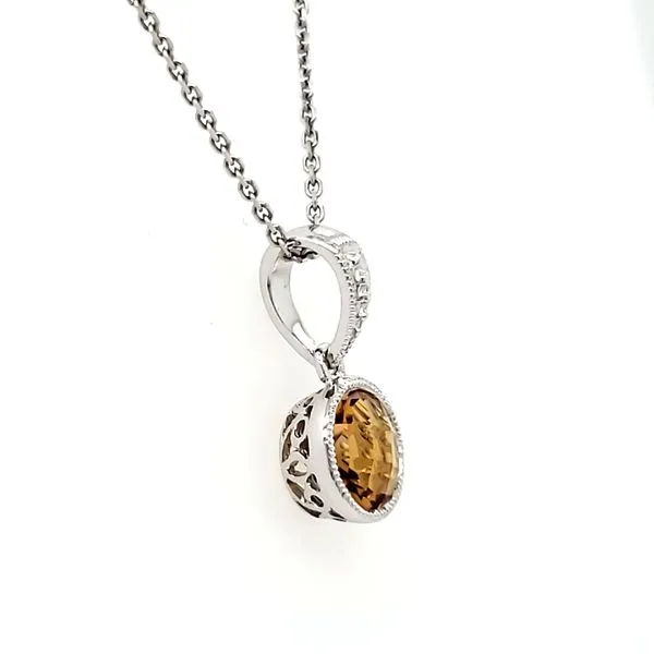 14K White Gold Round Milgrain Bezel Citrine Pendant Image 2 Quality Gem LLC Bethel, CT