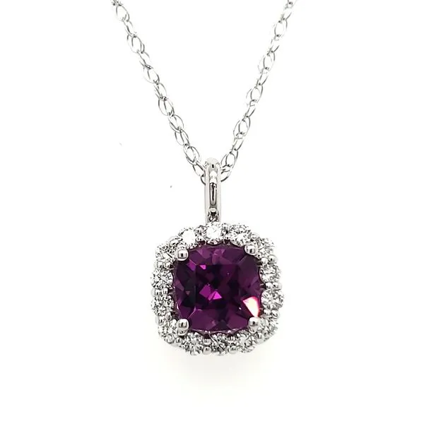 14K White Gold Cushion Purple & Diamond Halo Pendant Quality Gem LLC Bethel, CT