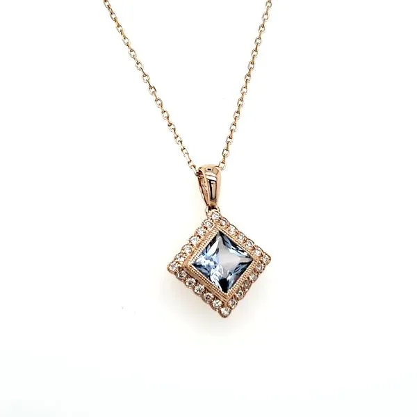 14K Rose Gold Princess Blue Topaz & Diamond Pendant Image 2 Quality Gem LLC Bethel, CT