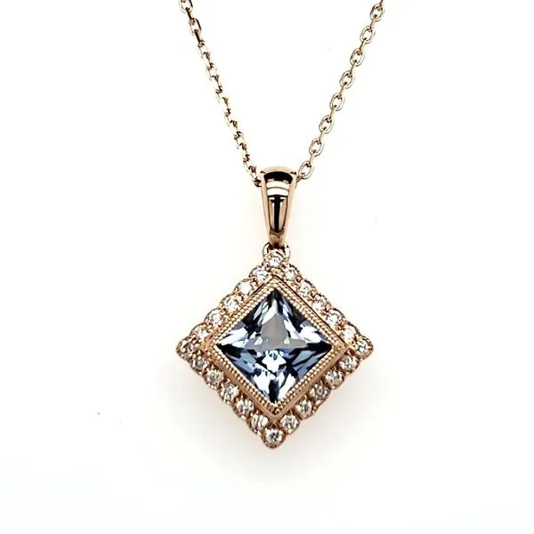 14K Rose Gold Princess Blue Topaz & Diamond Pendant Quality Gem LLC Bethel, CT