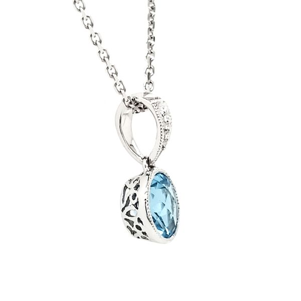 14K White Gold Round Milgrain Bezel Blue Topaz Pendant Image 2 Quality Gem LLC Bethel, CT