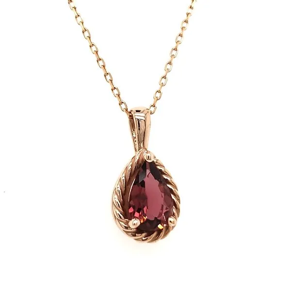 14K Rose Gold Twist Pear Pink Tourmaline Pendant Image 3 Quality Gem LLC Bethel, CT