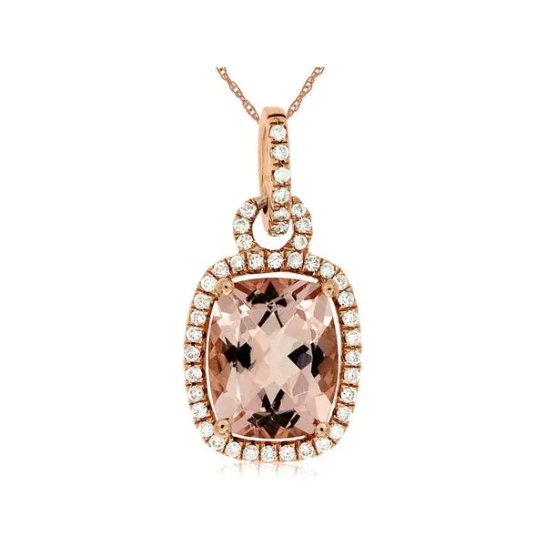 14K Rose Gold Cushion Morganite & Diamond Pendant Image 2 Quality Gem LLC Bethel, CT