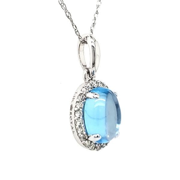 14K White Gold Cabochon Blue Topaz & Diamond Pendant Image 2 Quality Gem LLC Bethel, CT