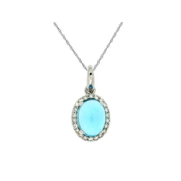 14K White Gold Cabochon Blue Topaz & Diamond Pendant Image 3 Quality Gem LLC Bethel, CT