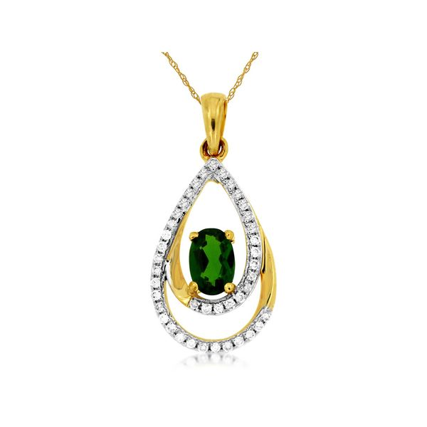 14K Yellow Gold Double Pear Chrome Diopside & Diamond Pendant Image 2 Quality Gem LLC Bethel, CT