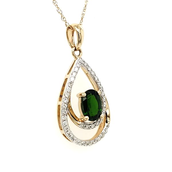 14K Yellow Gold Double Pear Chrome Diopside & Diamond Pendant Image 4 Quality Gem LLC Bethel, CT