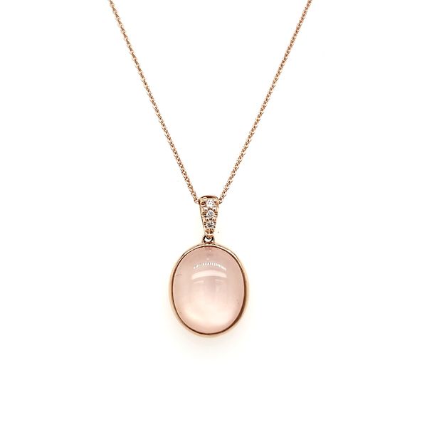 14K Rose Gold Rose Quartz Over Mother of Pearl & Diamond Pendant Image 3 Quality Gem LLC Bethel, CT