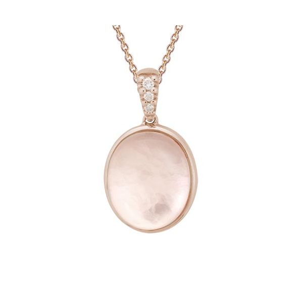 14K Rose Gold Rose Quartz Over Mother of Pearl & Diamond Pendant Image 4 Quality Gem LLC Bethel, CT