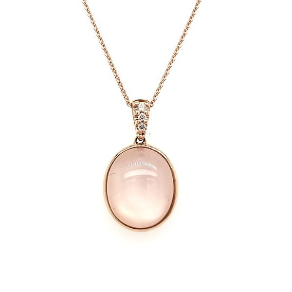 14K Rose Gold Rose Quartz Over Mother of Pearl & Diamond Pendant Quality Gem LLC Bethel, CT
