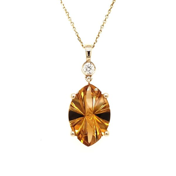 14K Yellow Gold Fantasy Marquise Citrine & Bezel Diamond Pendant Quality Gem LLC Bethel, CT