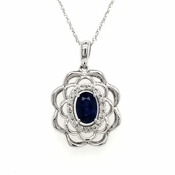 14K White Gold Sapphire & Diamond Pendant Quality Gem LLC Bethel, CT