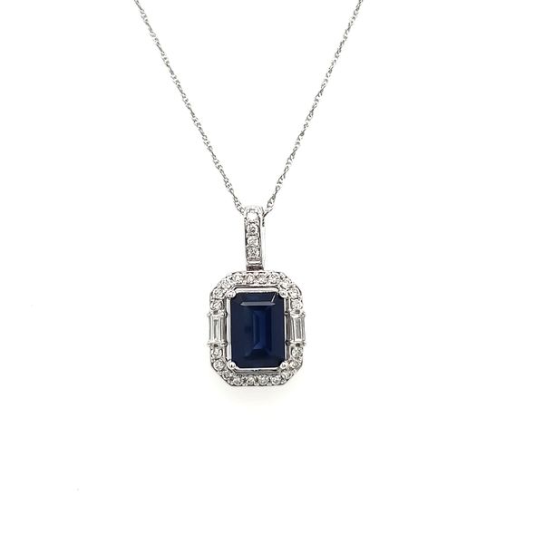 14K White Gold Sapphire & Diamond Pendant Image 2 Quality Gem LLC Bethel, CT