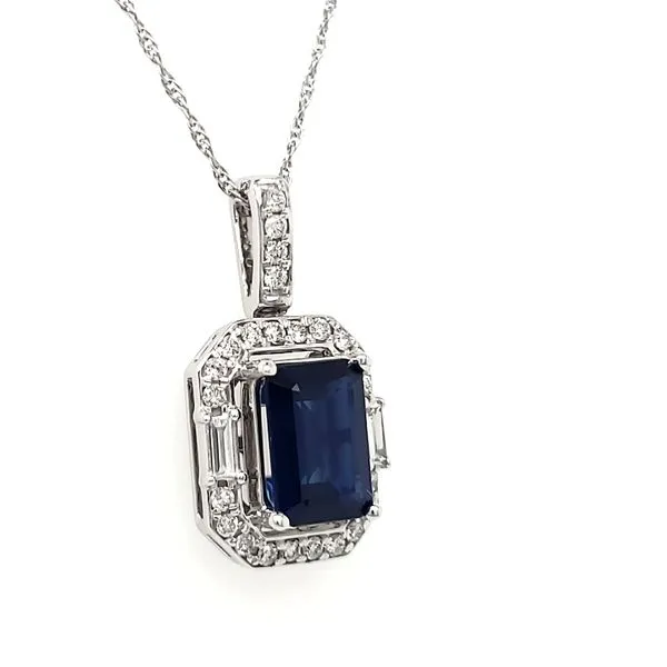 14K White Gold Sapphire & Diamond Pendant Image 4 Quality Gem LLC Bethel, CT