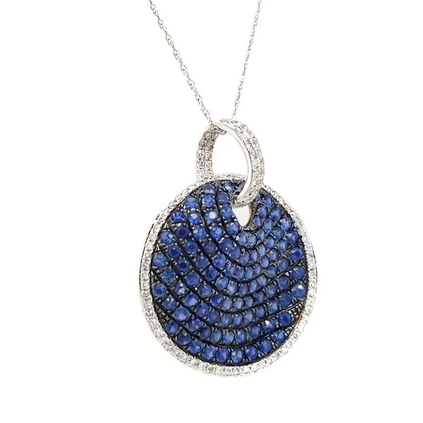 14K White Gold Pavé Sapphire & Diamond Wavy Disc Pendant Image 3 Quality Gem LLC Bethel, CT