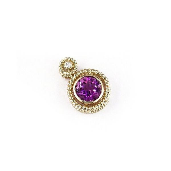 14K Yellow Gold Rope Bezel Amethyst & Diamond Pendant Image 2 Quality Gem LLC Bethel, CT