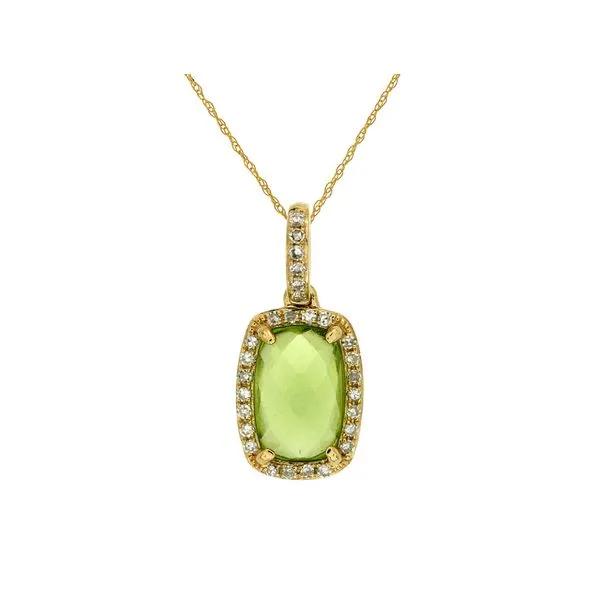 14K Yellow Gold Faceted Peridot Cabochon & Diamond Halo Pendant Quality Gem LLC Bethel, CT