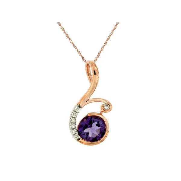 14K Rose Gold Modern Bezel Amethyst & Diamond Pendant Quality Gem LLC Bethel, CT