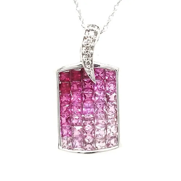 14K White Gold Pink Ombre Sapphire & Diamond Pendant Quality Gem LLC Bethel, CT