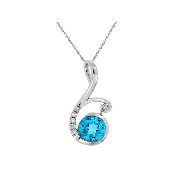 14K White Gold Modern Bezel Blue Topaz & Diamond Pendant Quality Gem LLC Bethel, CT