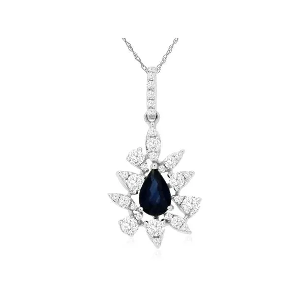 14K White Gold Pear Drop Sapphire & Diamond Pendant Quality Gem LLC Bethel, CT