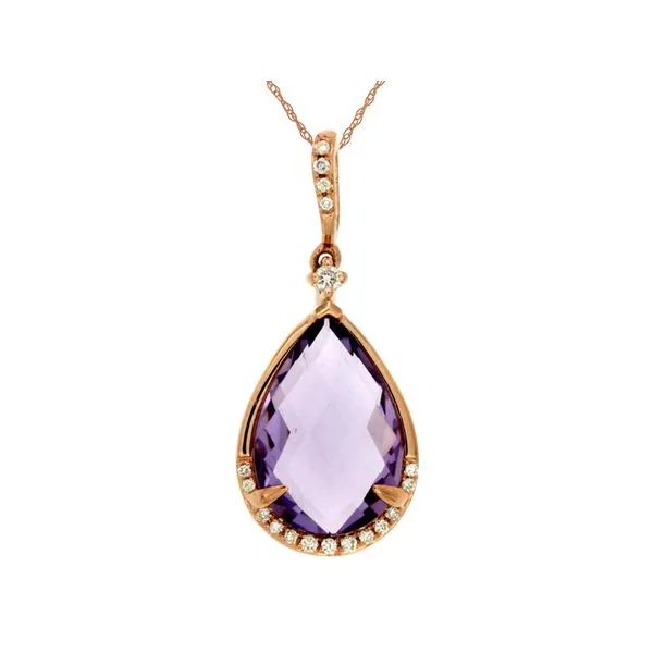 14K Rose Gold Faceted Pear Cabochon Amethyst & Diamond Pendant Quality Gem LLC Bethel, CT