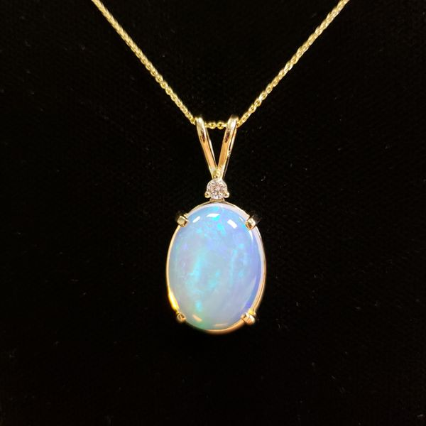 14K Yellow Gold Statement Ethiopian Opal & Diamond Pendant Image 3 Quality Gem LLC Bethel, CT