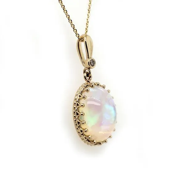 14K Yellow Gold Crown Bezel Ethiopian Opal & Diamond Pendant Quality Gem LLC Bethel, CT