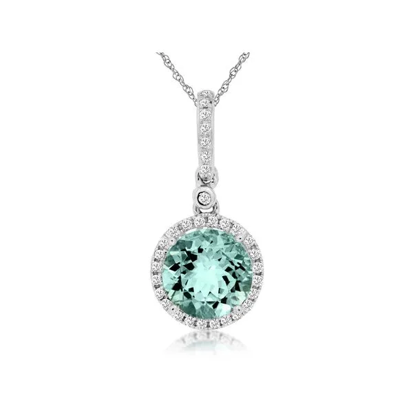 14K White Gold Aquamarine & Diamond Halo Pendant Image 2 Quality Gem LLC Bethel, CT