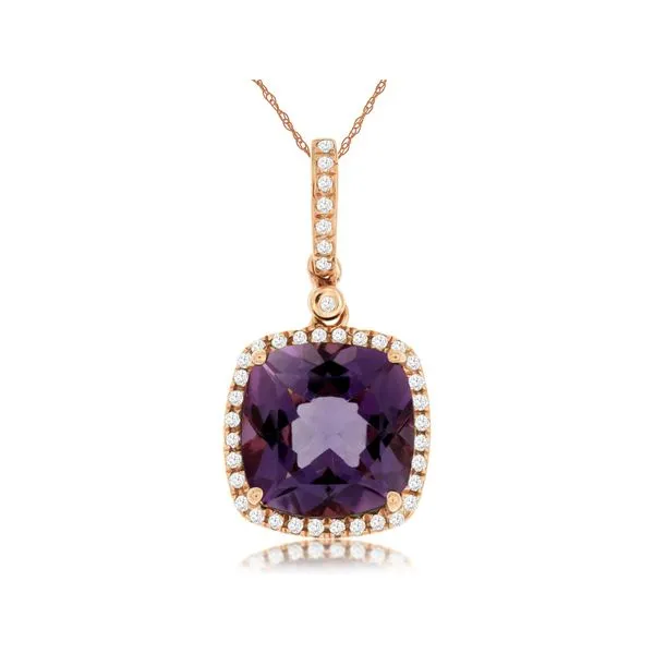 14K Rose Gold Cushion Amethyst & Diamond Pendant Quality Gem LLC Bethel, CT