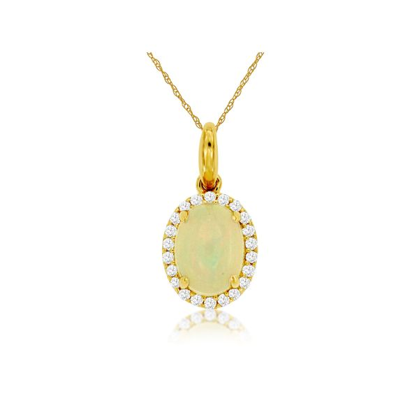 14K Yellow Gold Oval Opal Cabochon & Diamond Pendant Quality Gem LLC Bethel, CT